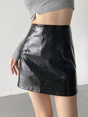 Shiny Solid Color Split-Joint A-Line Skinny Skirts