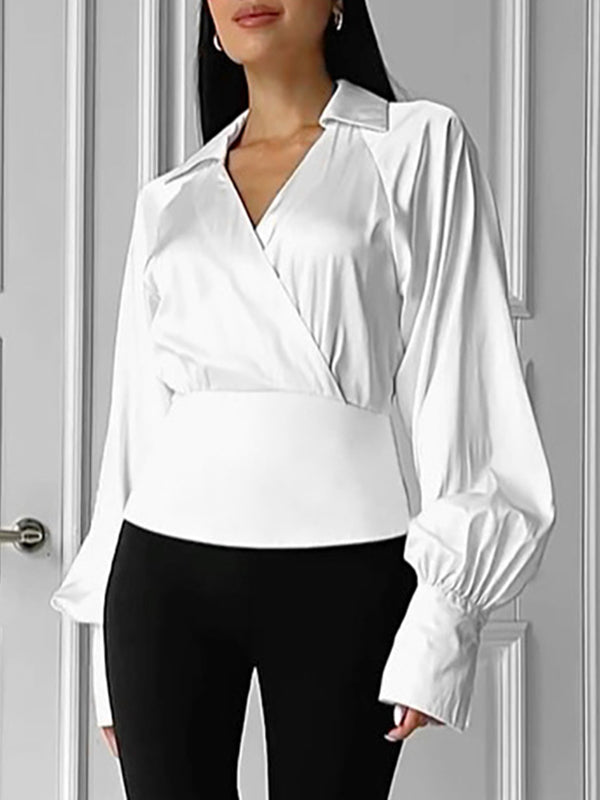 Solid Color Long Sleeves Loose Lapel Blouses&Shirts Tops
