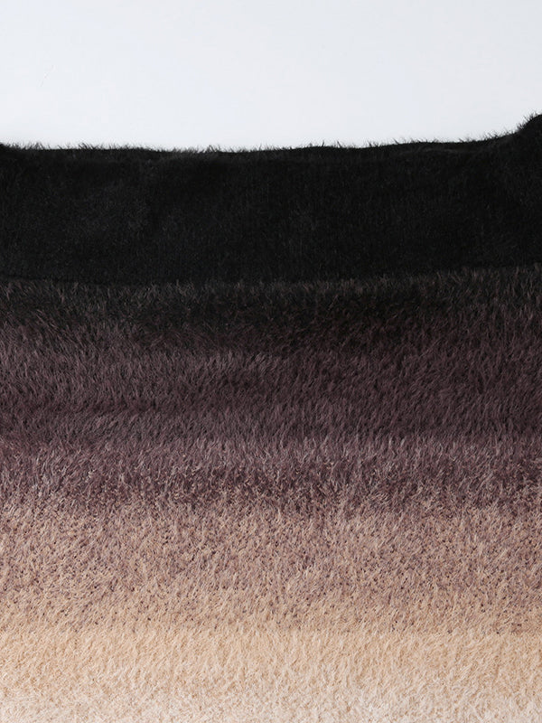 Gradient Split-Joint Velvet Long Sleeves Loose Off-The-Shoulder Sweater Tops