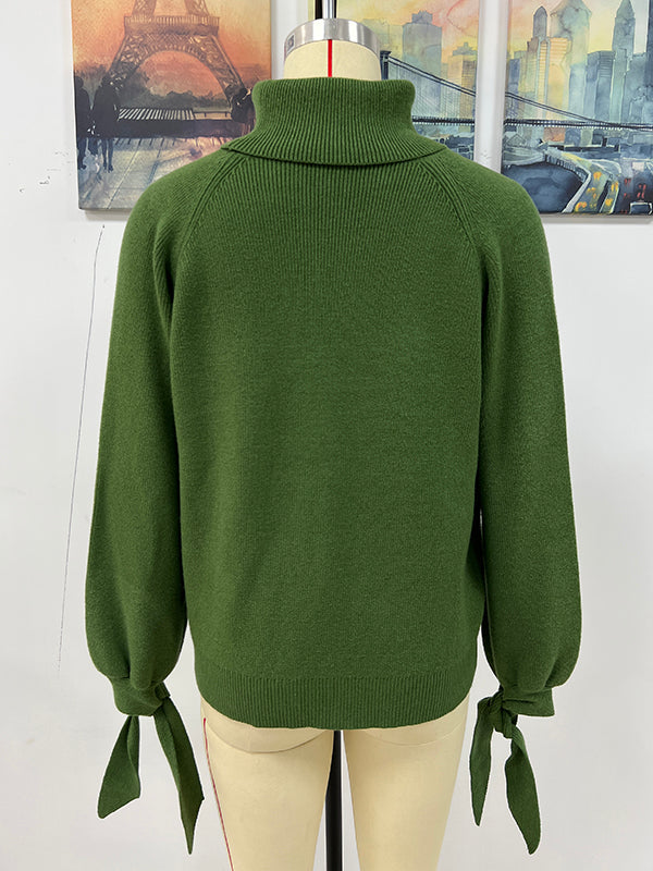 Loose Long Sleeves Solid Color High-Neck Sweater Tops