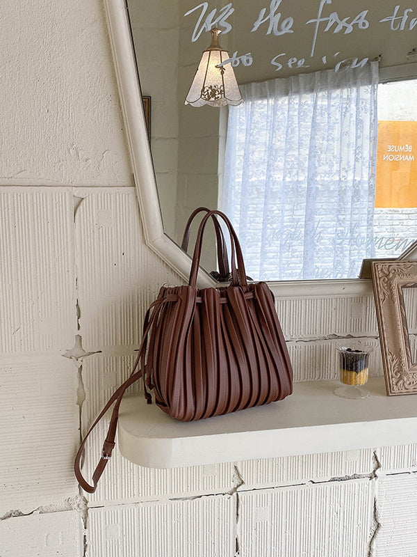 Drawstring Pleated Solid Color Handbags Crossbody Bags