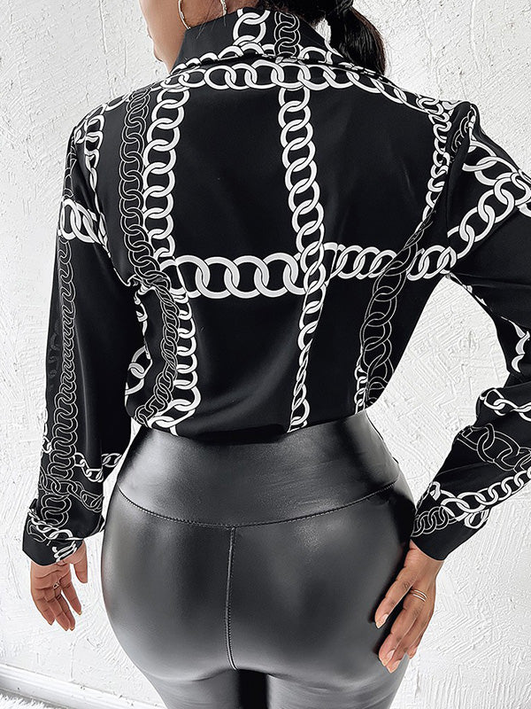 Urban Long Sleeves Loose Printed Lapel Collar Blouses&Shirts Tops