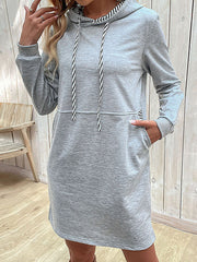 Drawstring Pockets A-line Long Sleeves Hoodies Mini Dresses