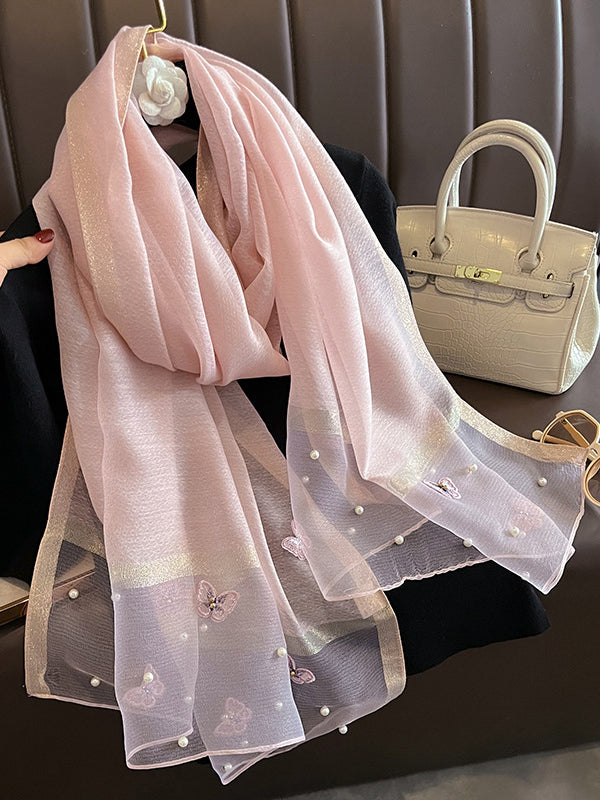 Applique Butterfly Shape Beaded Keep Warm Scarf