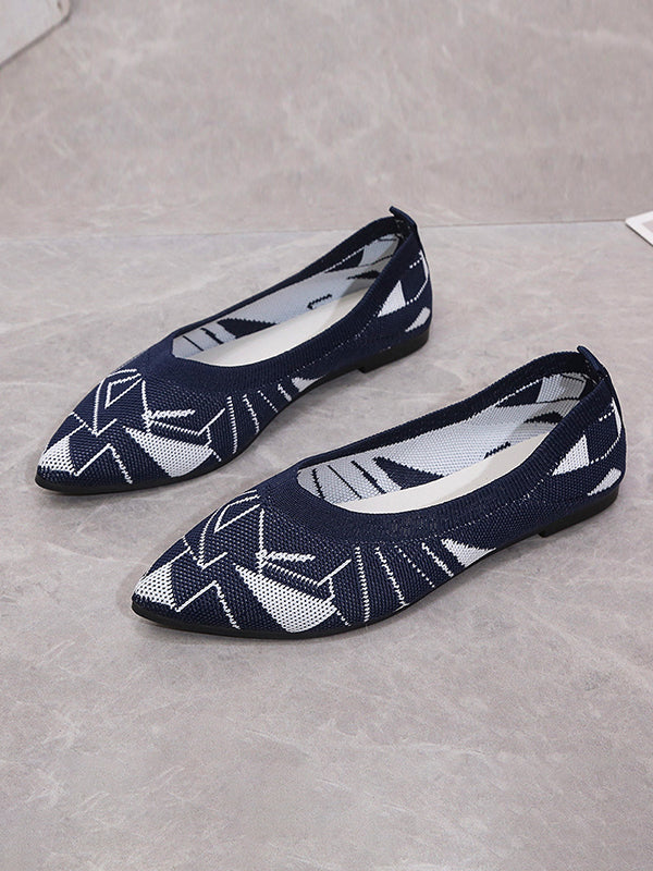 Breathable Contrast Color Pointed-Toe V-Cut Flats Flat Shoes