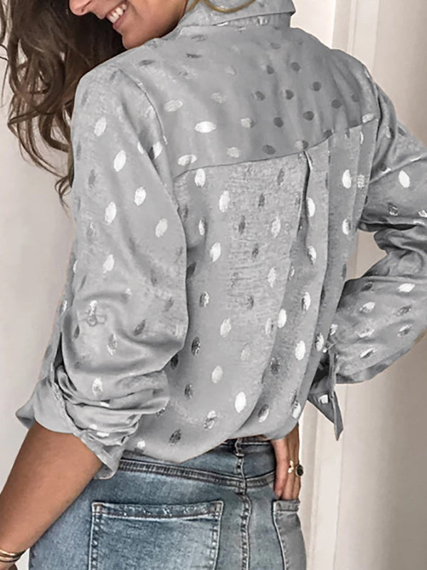 Bronzing Buttoned Long Sleeves Loose Lapel Blouses&Shirts Tops