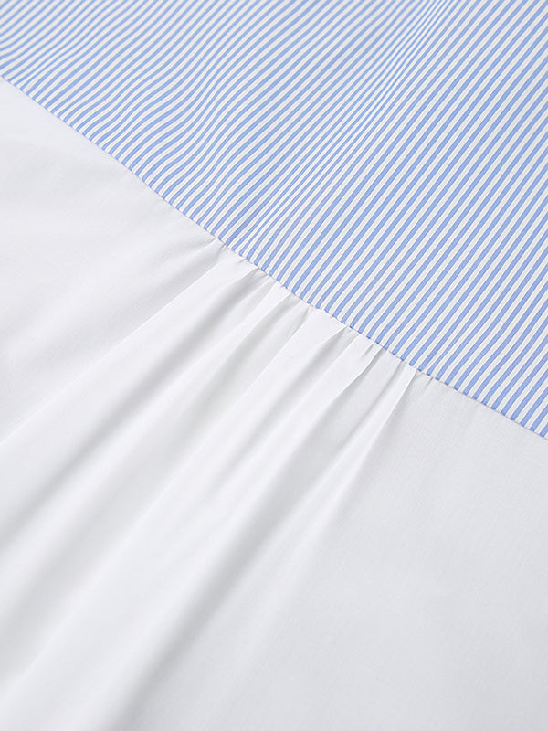Buttoned Split-Joint Striped Long Sleeves Loose Lapel Blouses&Shirts Tops