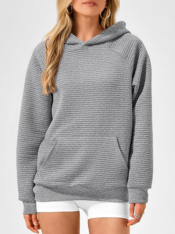 Pockets Solid Color Split-Joint Hooded Long Sleeves Hoodies Tops