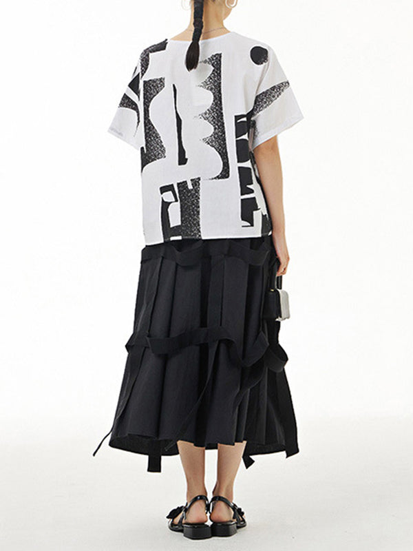 Printed Loose Short Sleeves Round-neck T-Shirts Tops