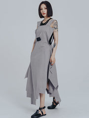 Casual Loose Sleeveless Irregular Gray Maxi Dress