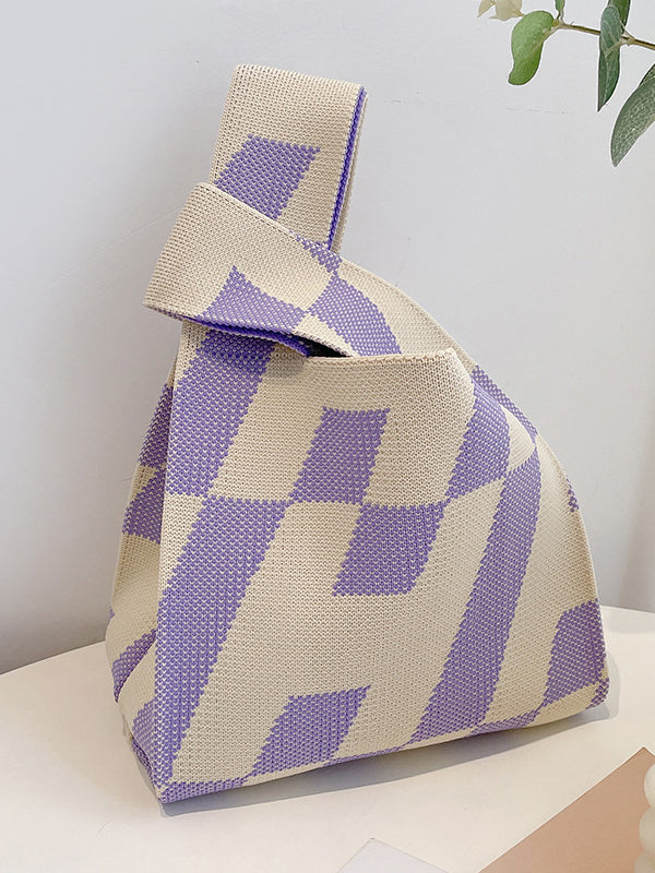 Contrast Color Letter Print Woven Handbag Bags