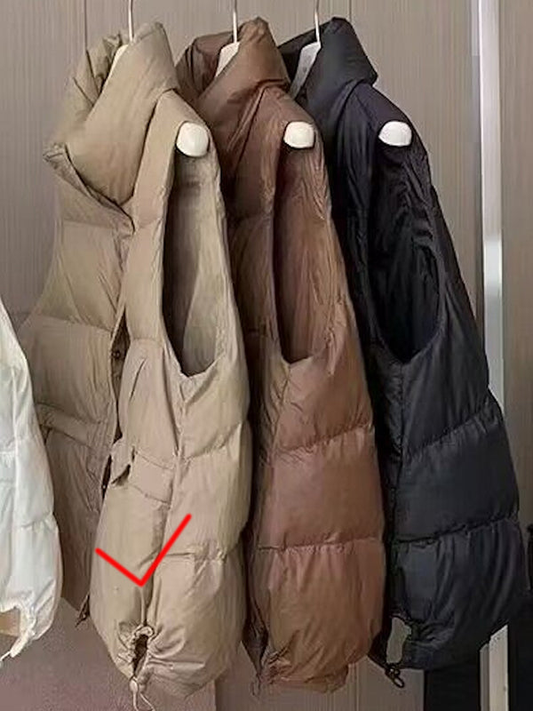 Original Creation Loose Sleeveless Solid Color Zipper High-Neck Vest Outerwear