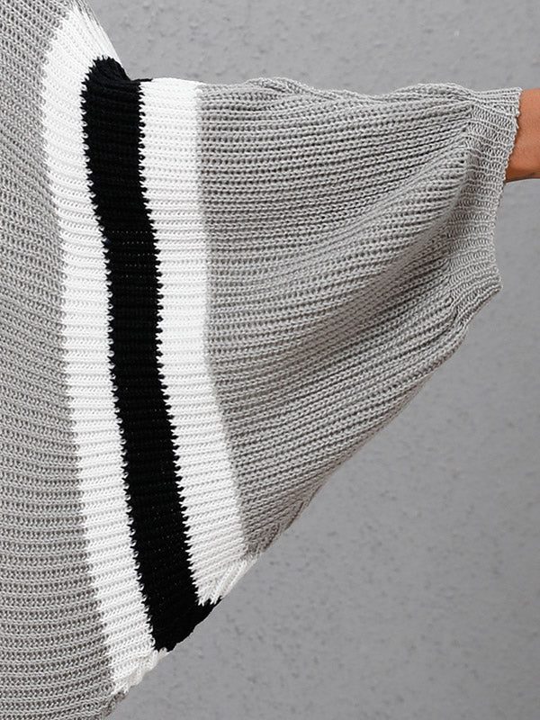 Original Loose 4 Colors Striped Round-Neck Batwing Long Sleeves Sweater Dress