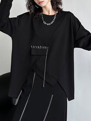 Asymmetric Long Sleeves Loose Round-Neck Sweatshirt Tops