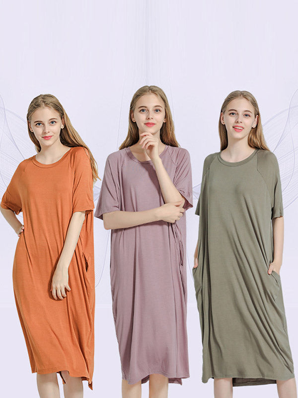 Comfortable Solid Short Sleeves Pajama Dress
