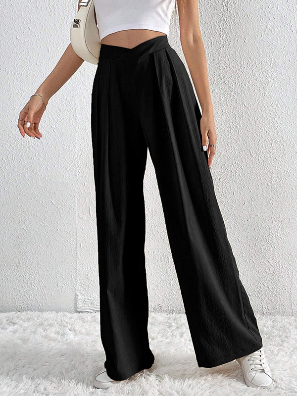 Pleated Solid Color Loose Wide Leg Trousers Pants