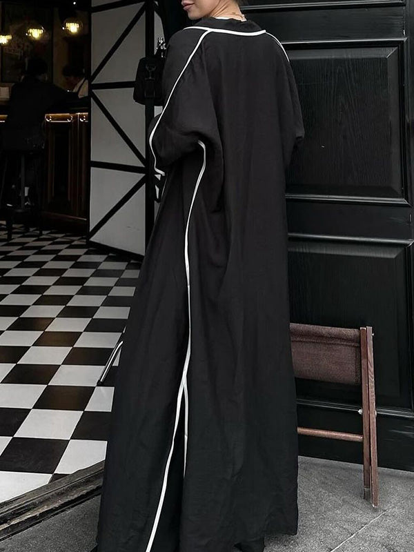 Contrast Color Split-Side Long Sleeves Loose Collarless Outerwear