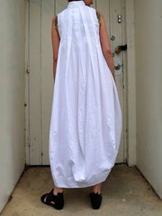 Loose Sleeveless Pockets Solid Color Stand Collar Midi Dresses Shirt Dress