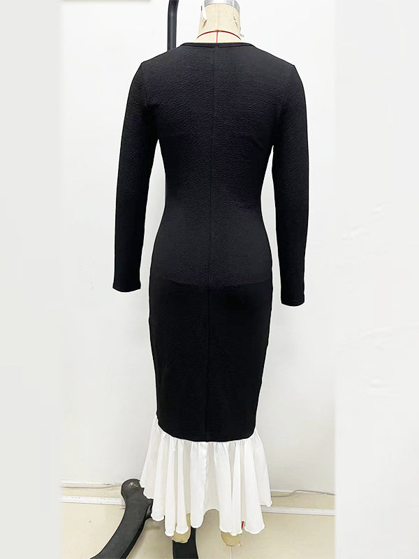 Buttoned Split-Joint Bodycon High Waisted V-neck Maxi Dresses