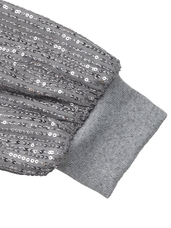 Sequined Split-Joint Bodycon Long Sleeves Round-Neck Mini Dresses