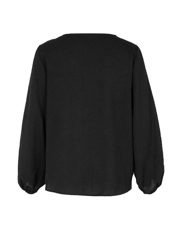 Elasticity Leopard Split-Joint Long Sleeves Loose V-Neck Blouses&Shirts Tops
