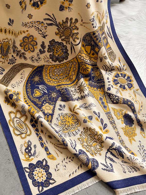 Vintage Knitting Tasseled Jacquard Imitated Cashmere Scarf Shawl