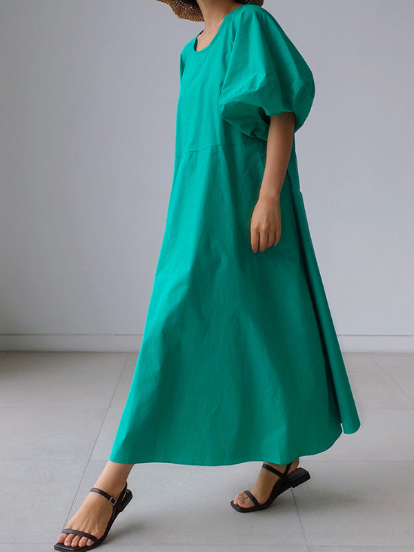 Original Bishop Sleeve Solid Color Midi Dress