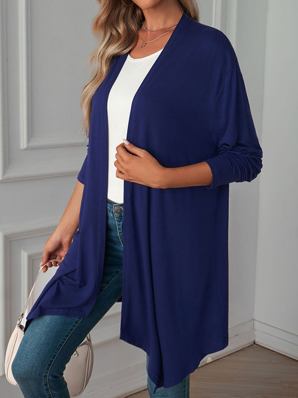 Solid Color Long Sleeves Loose Statement Collar Outerwear
