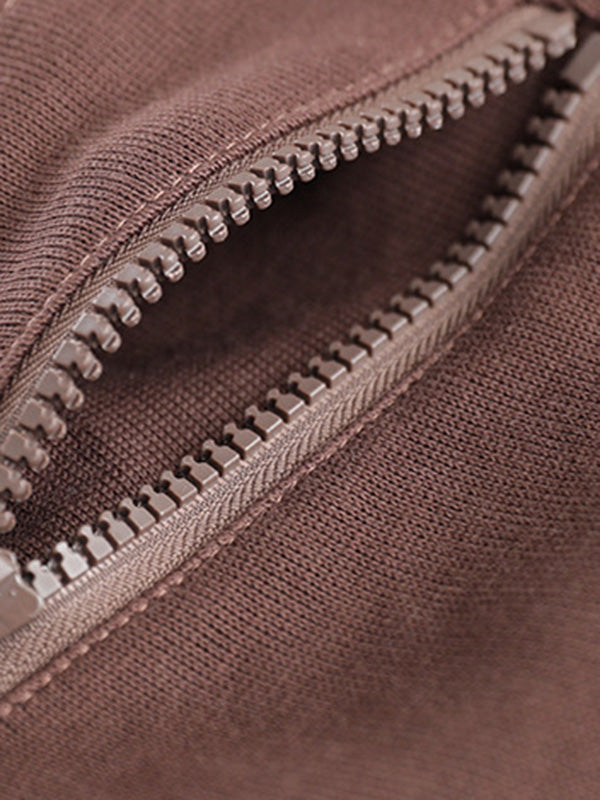 Artistic Retro Loose Long Sleeves Solid Color Zipper Hooded Outerwear
