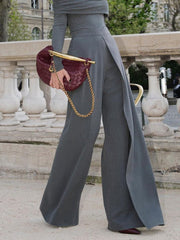 Solid Color Long Sleeves Skinny Off-The-Shoulder Pullovers&Casual Pants Bottoms Two Pieces Set