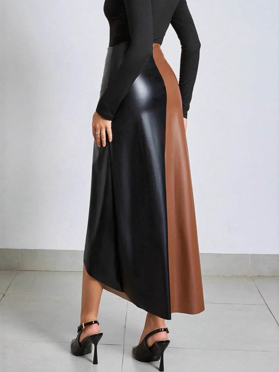 Asymmetric Contrast Color Split-Joint Split-Side Irregularity Skinny Skirts Bottoms