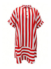 Split-Joint Striped Batwing Sleeves Loose Lapel Shirt Dress Midi Dresses
