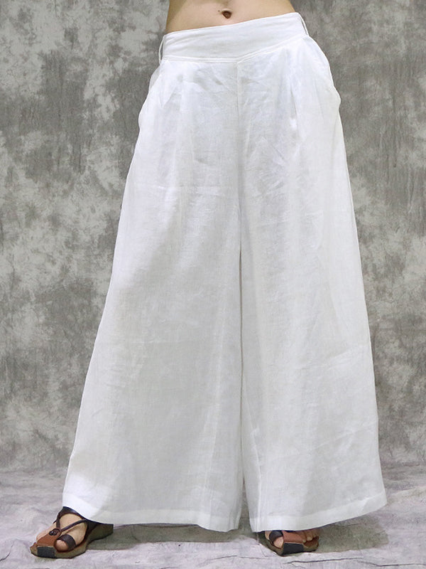 Pockets Solid Color High Waisted Loose Trousers Wide Leg Pants