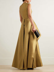 Sleeveless Wrap Falbala Layered Solid Color Zipper Round-Neck Jumpsuits