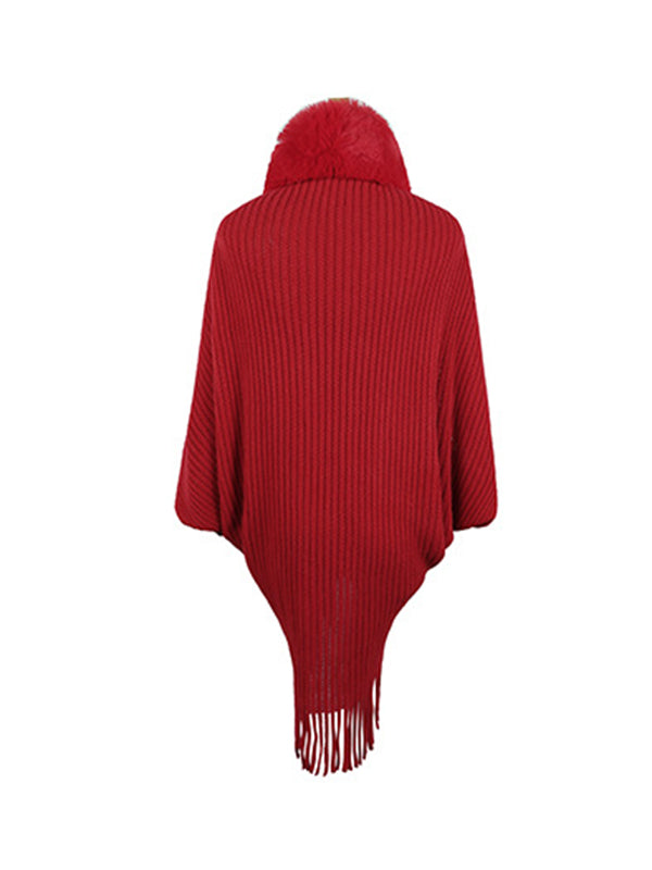 Solid Color Tasseled Batwing Sleeves Loose Cardigan Coats