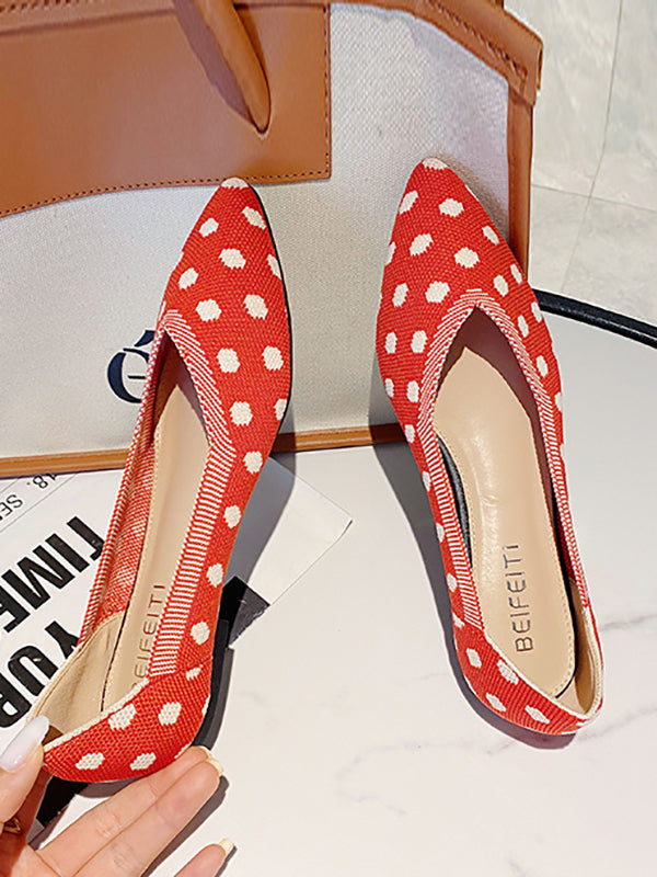 Contrast Color Pointed-Toe Polka-Dot V-Cut Low Heels Flat Shoes