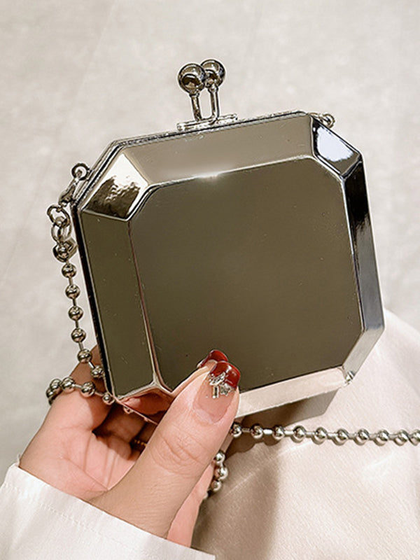 Chains Geometric Solid Color Satchels Crossbody Bags