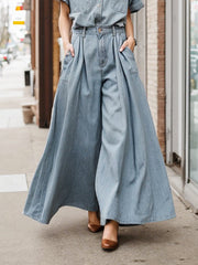Buttoned Pockets Short Sleeves Lapel Shirts Top + High Waisted Pants Bottom Two Pieces Set