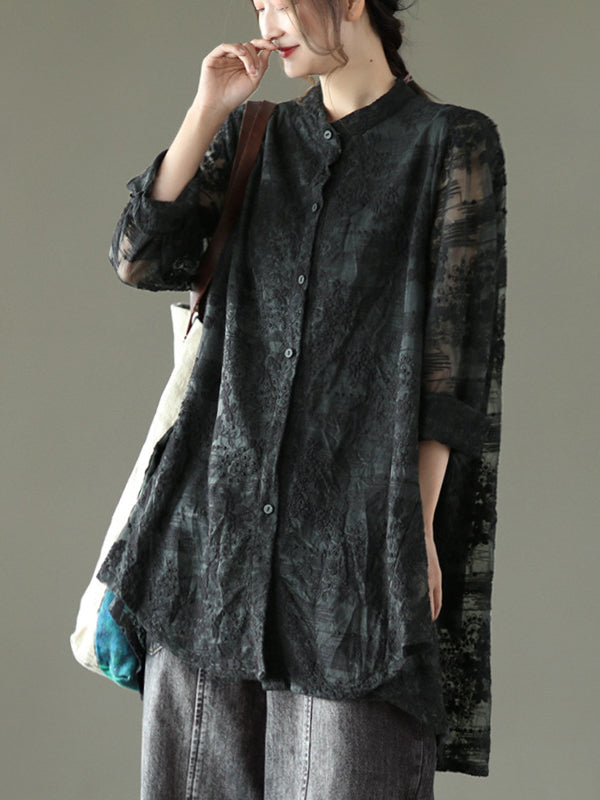 Vintage Loose Embroidered Lace Hollow Blouse