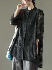 Vintage Loose Embroidered Lace Hollow Blouse
