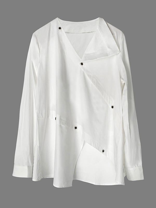 Long Sleeves Asymmetric Buttoned Split-Front Blouses&Shirts Tops