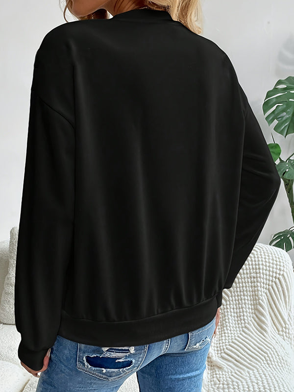 Bowknot Leopard Long Sleeves Loose Round-Neck Sweatshirt Tops