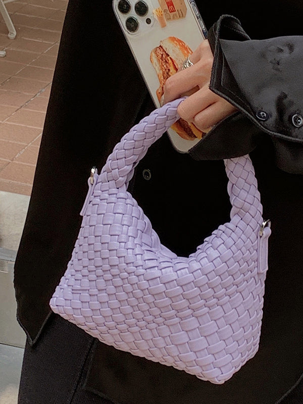 Cute Solid Color Woven Handbags Bags