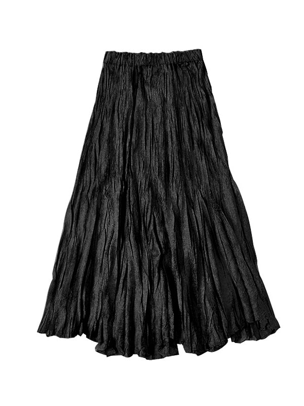 Elasticity Pleated Solid Color A-line High Waisted Skirts Bottoms