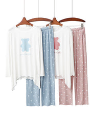Simple Loose Cartoon Printed Pajamas Two Pieces Set