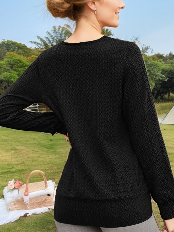 Solid Color Split-Joint Long Sleeves Loose Square-Neck T-Shirts Tops