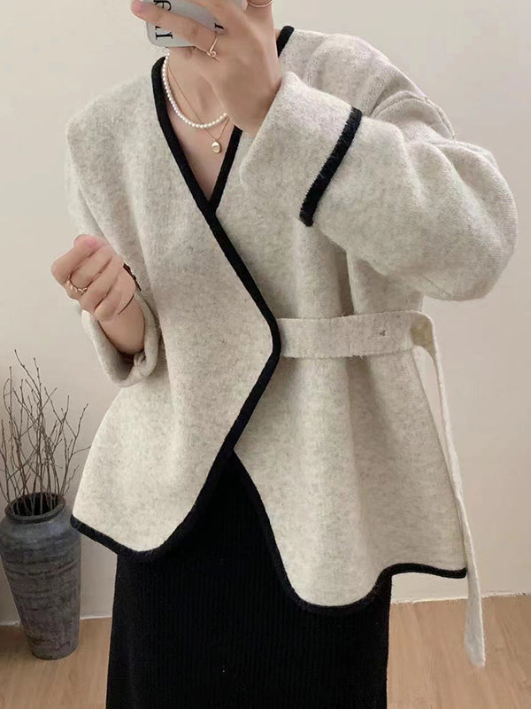 Split-Joint Long Sleeves Loose V-Neck Cardigan Tops