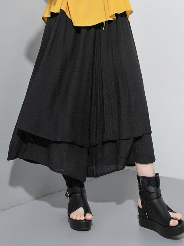 Elasticity Solid Color Split-Joint Loose Wide Leg Ninth Pants