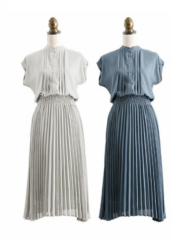 Chiffon 5 Colors Loose Pleated Split-Joint Dress