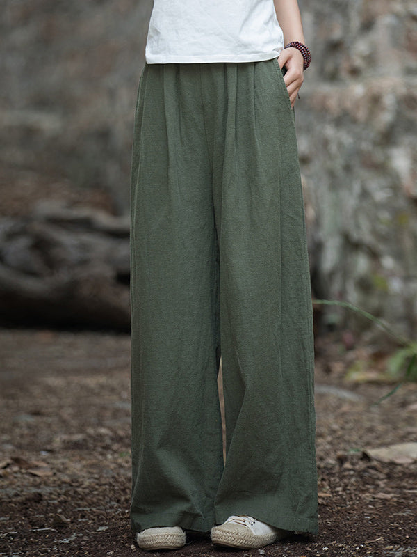 Elasticity Solid Color Wide Leg Trousers Pants
